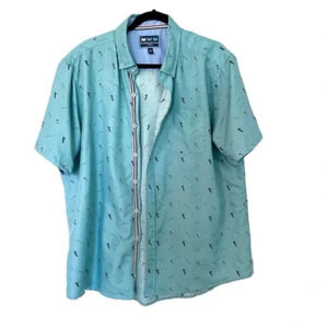 Charleston Threads Men's Short Sleeve Blue Golf Design Button Down Size XXL GUC